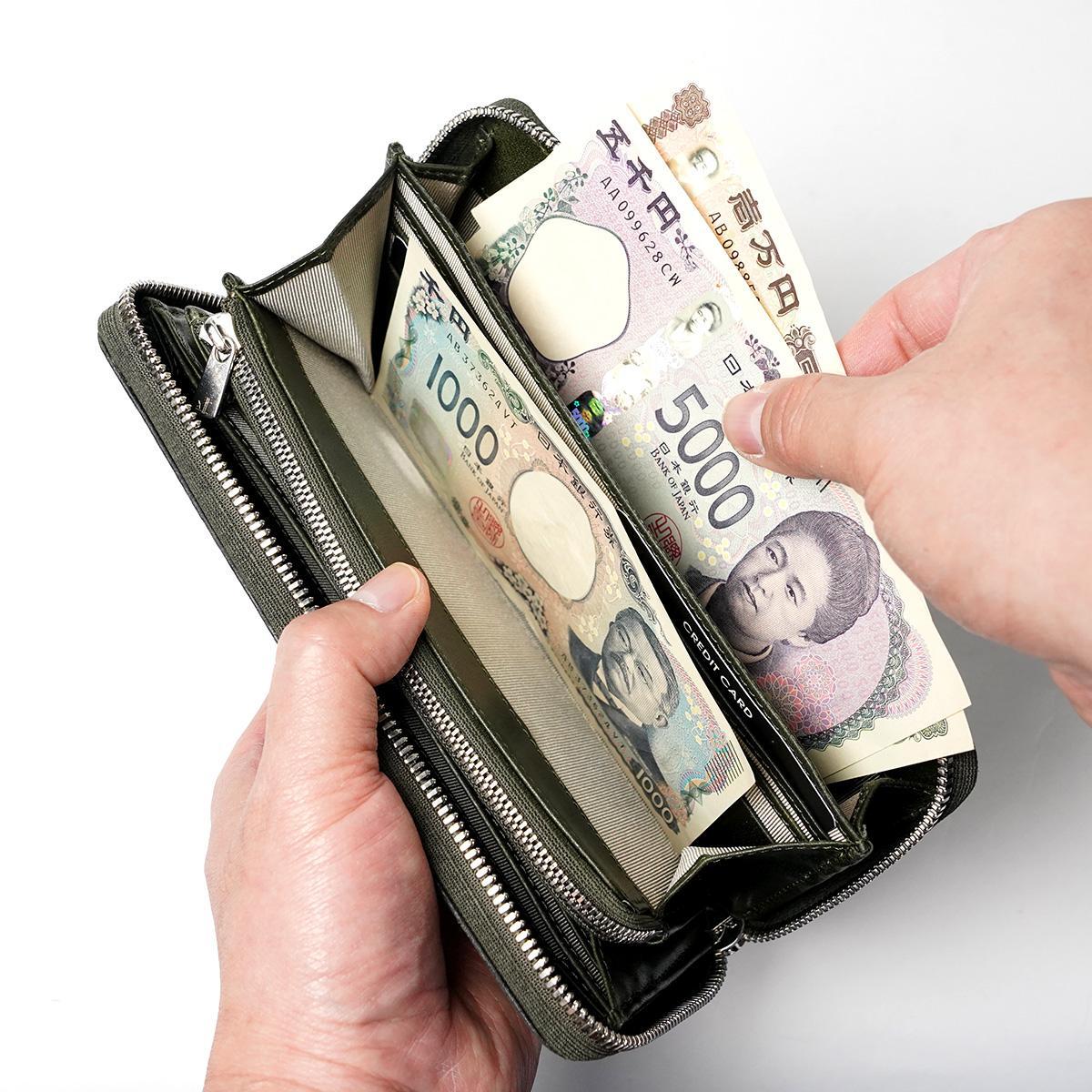 WAXED ELK Leather ラウンドファスナー 長財布