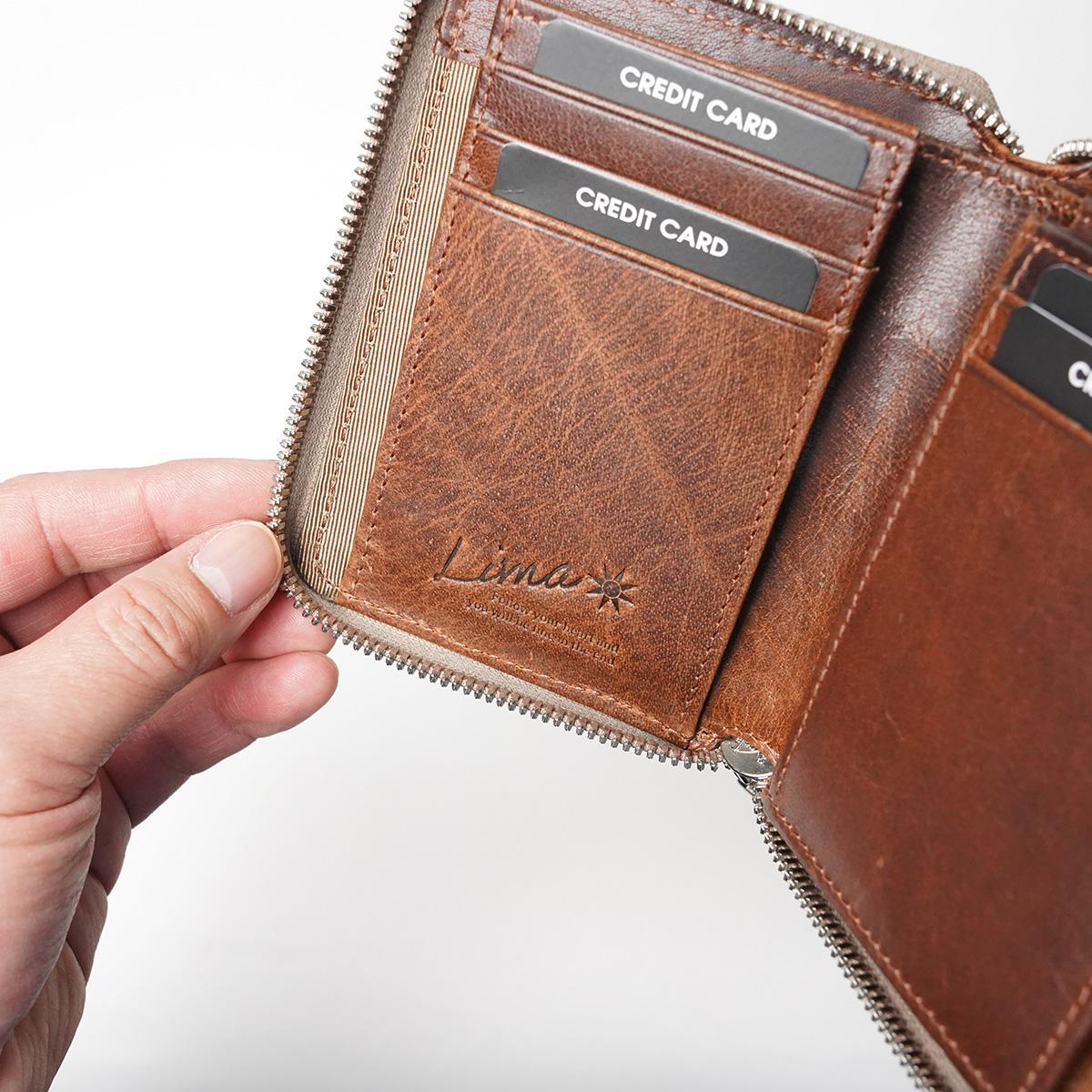 WAXED ELK Leather ラウンドファスナー ミドルウォレット