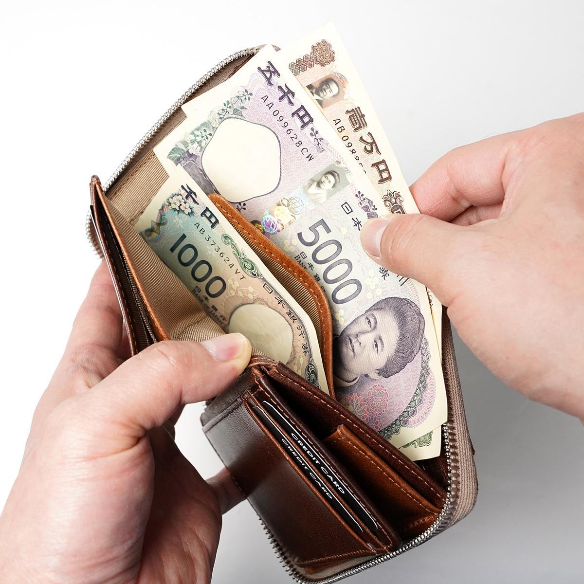 WAXED ELK Leather ラウンドファスナー ミドルウォレット