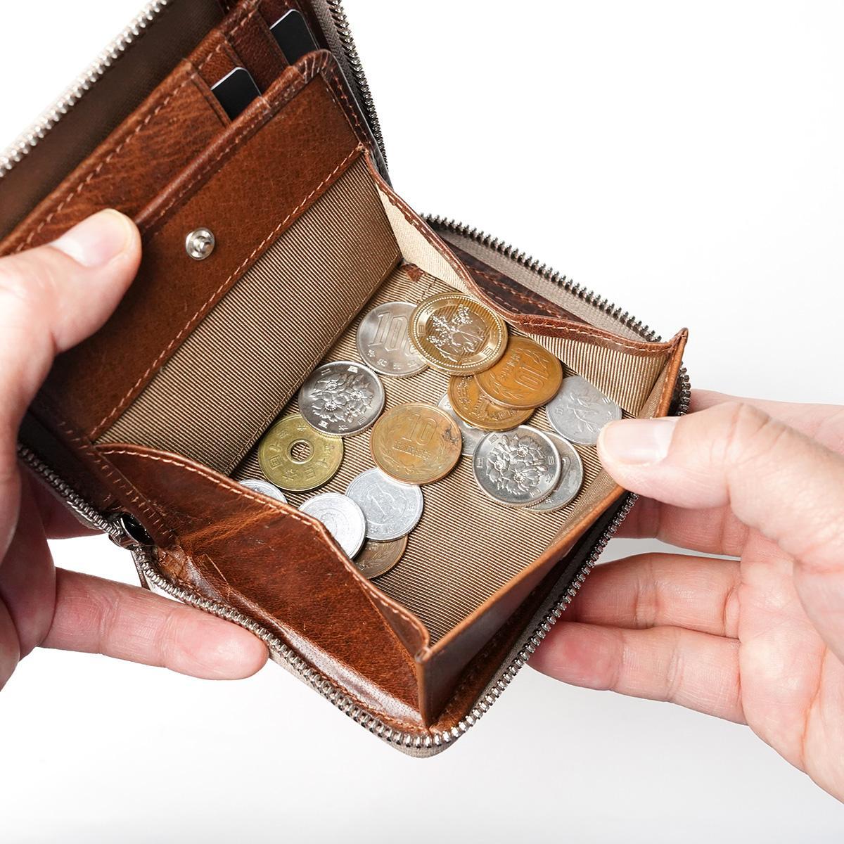 WAXED ELK Leather ラウンドファスナー ミドルウォレット