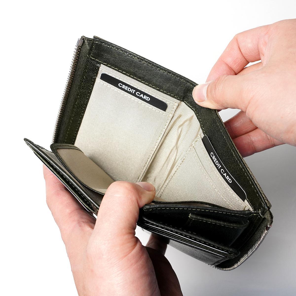 WAXED ELK Leather L字ファスナー ミドルウォレット