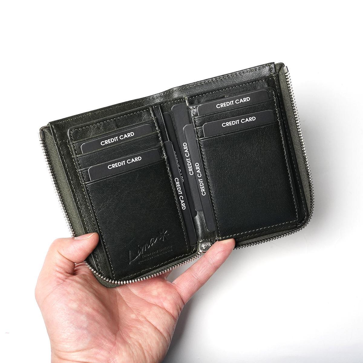 WAXED ELK Leather L字ファスナー ミドルウォレット