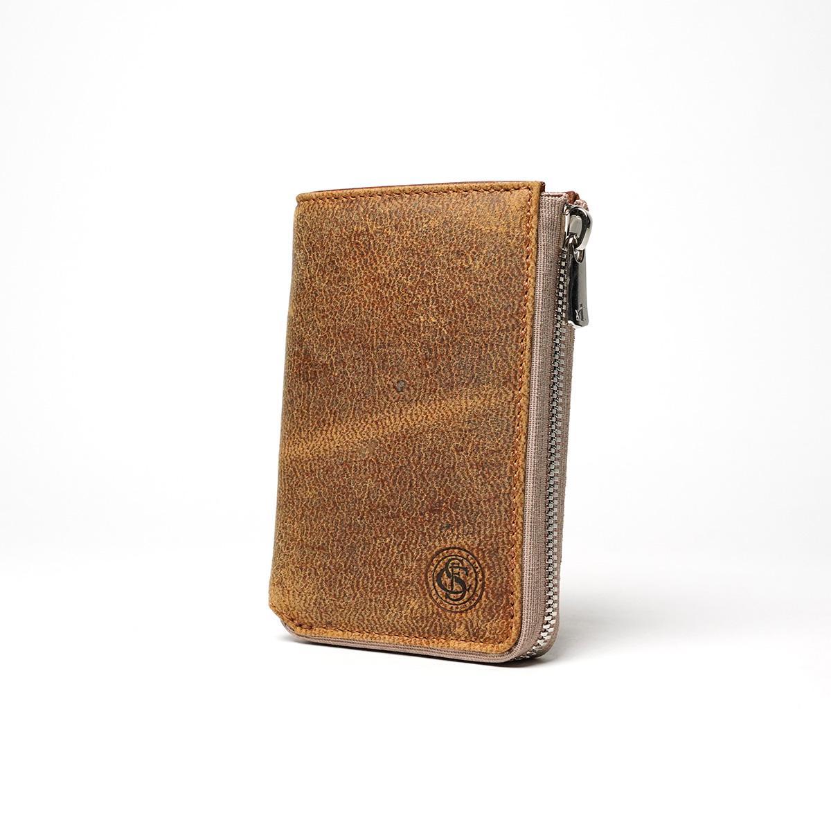 WAXED ELK Leather L字ファスナー ミドルウォレット