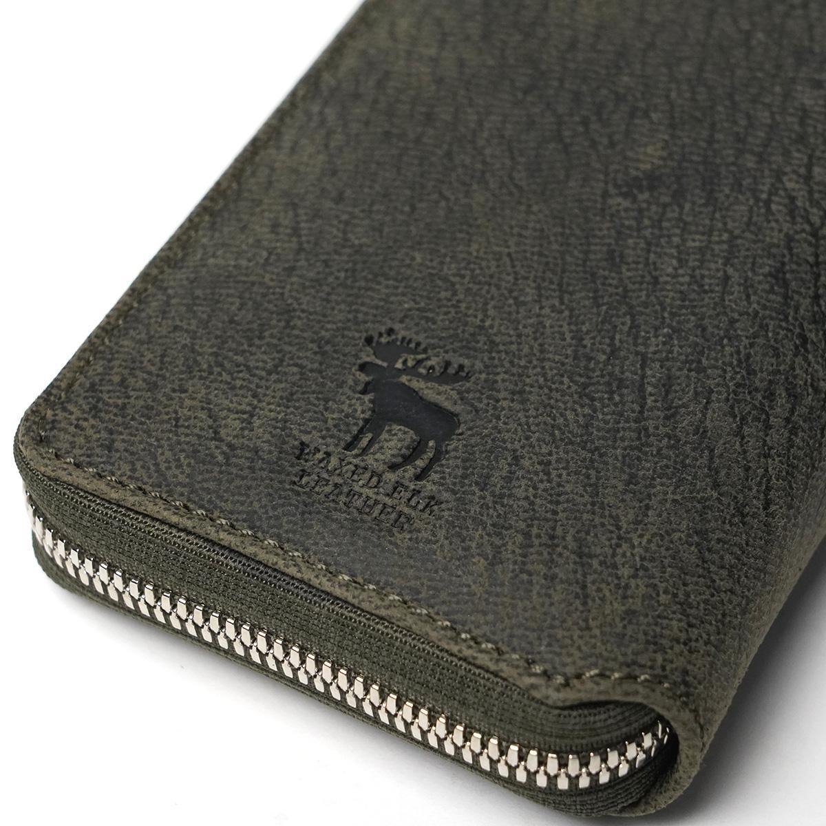 WAXED ELK Leather L字ファスナー ミドルウォレット