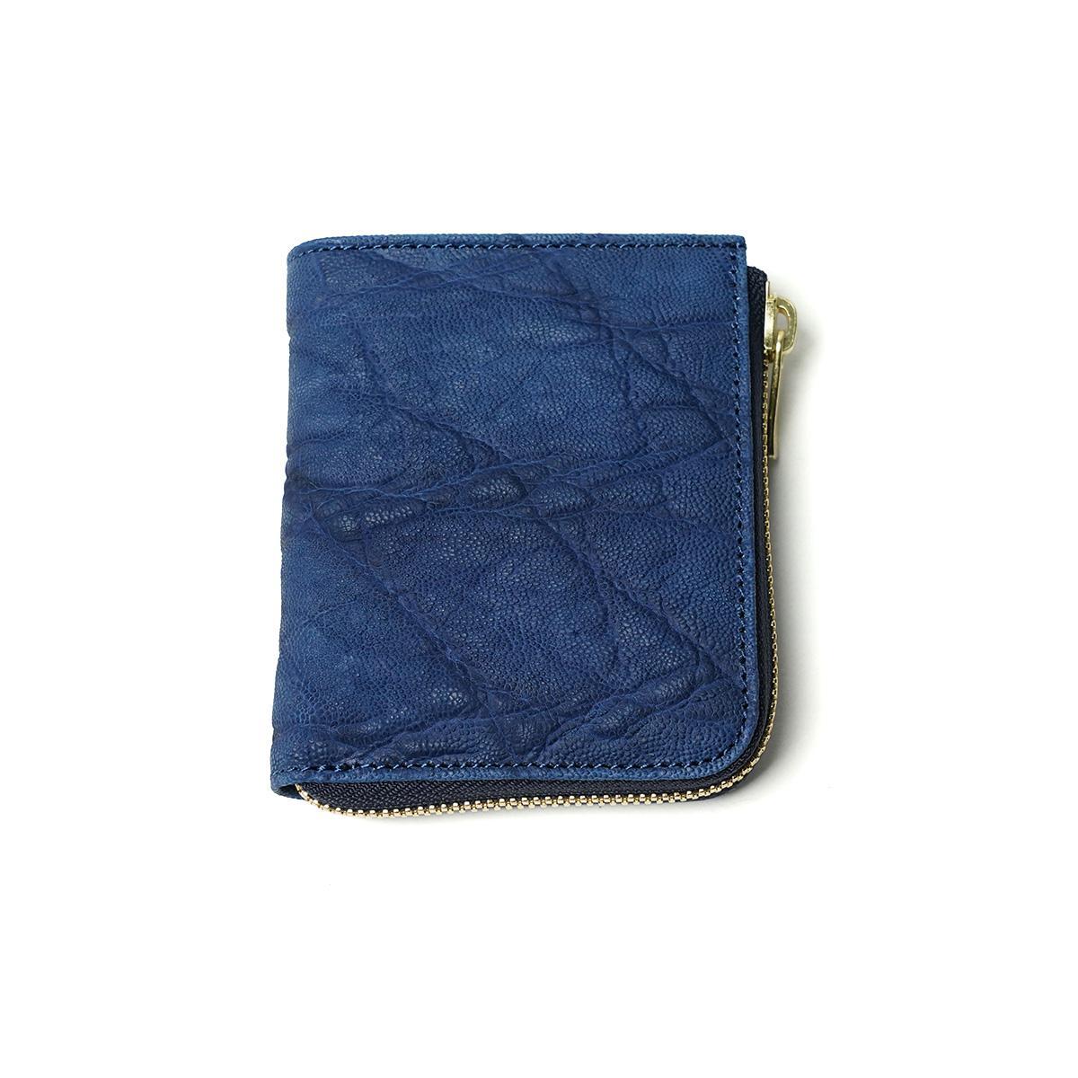 藍染め 象革 (エレファントレザー) L字ファスナー ミニ財布