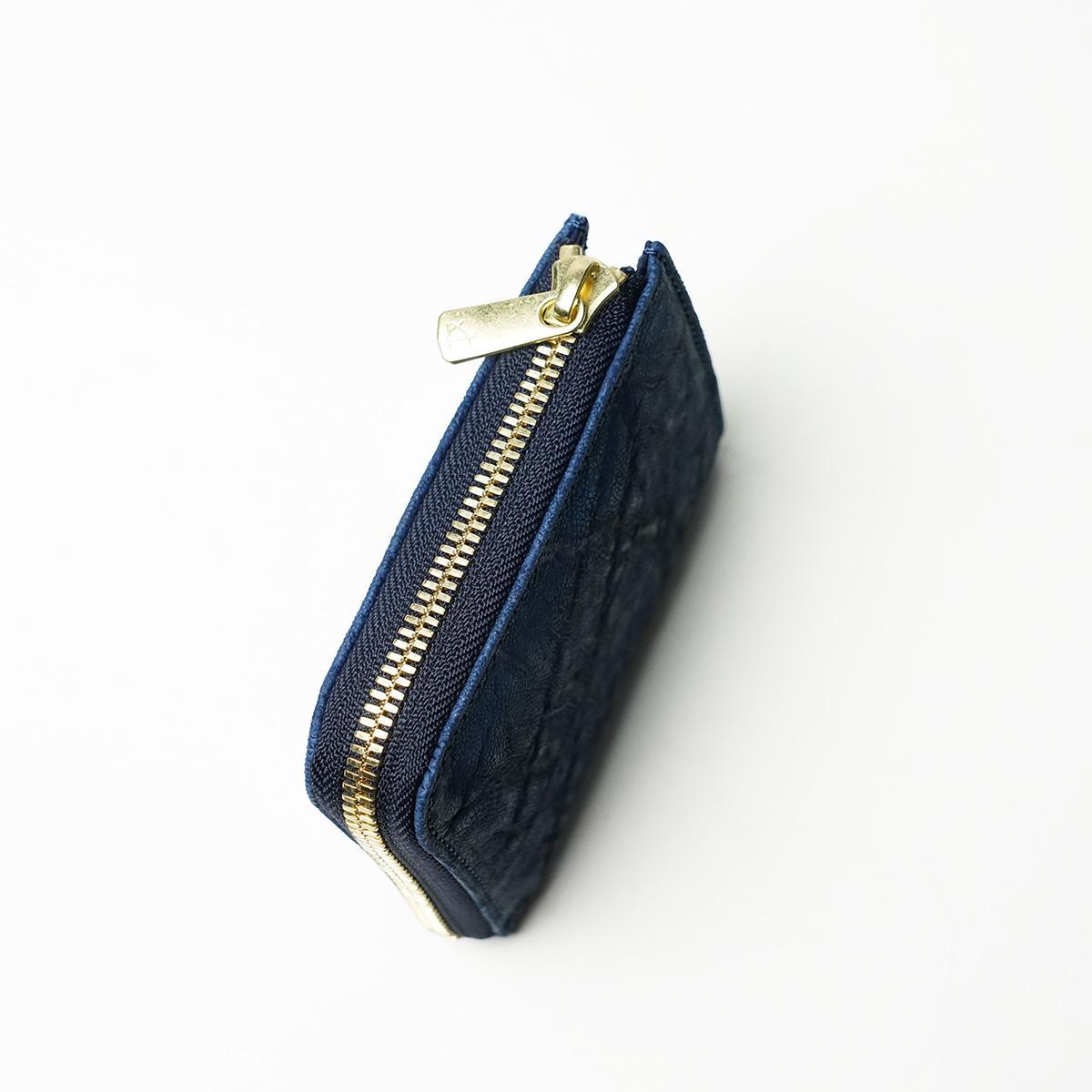 藍染め 象革 (エレファントレザー) L字ファスナー ミニ財布
