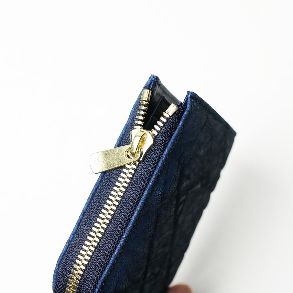 藍染め 象革 (エレファントレザー) L字ファスナー ミニ財布