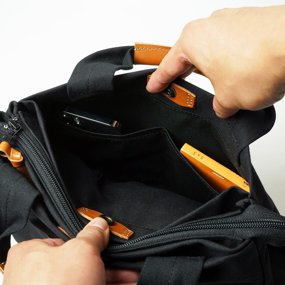 BLACK帆布　3層ミニトートバッグ