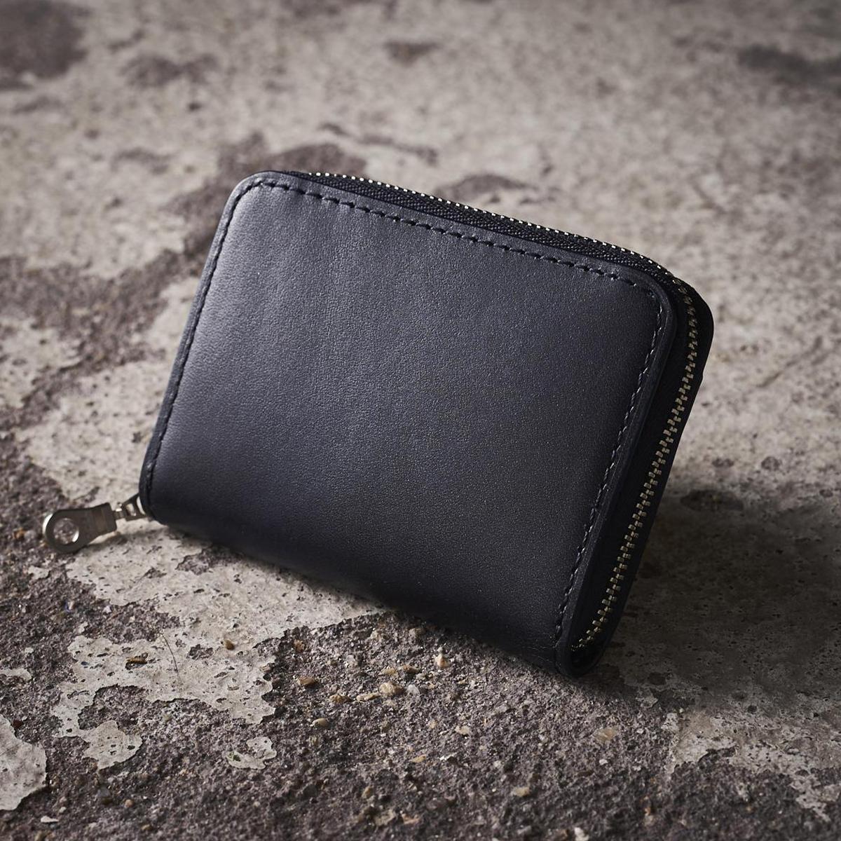 藍染レザー ラウンドファスナー小銭入れ