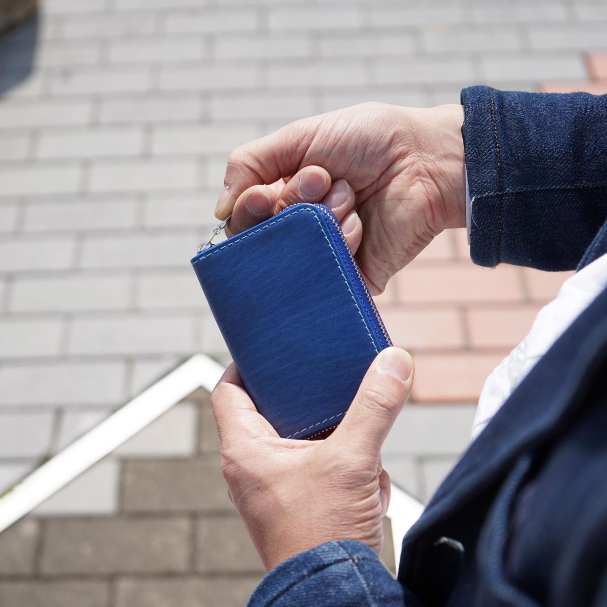 藍染レザー ラウンドファスナー小銭入れ