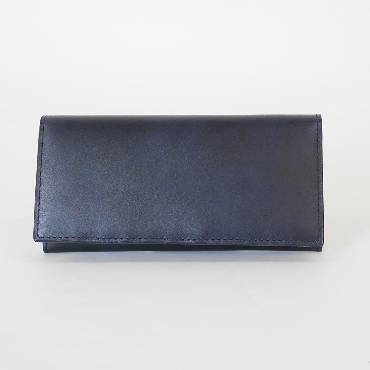 藍染めレザー かぶせ長財布