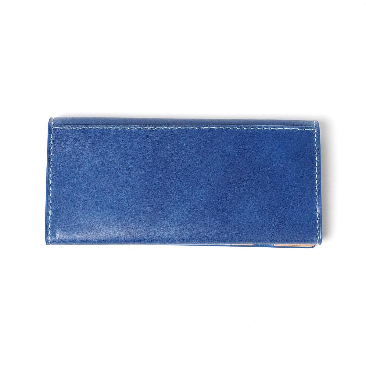 藍染めレザー かぶせ長財布