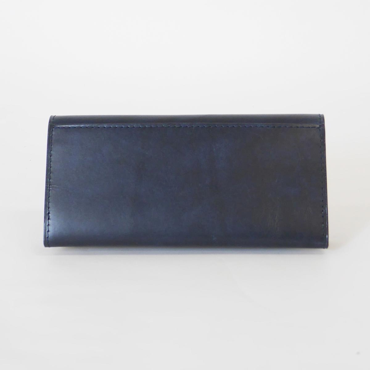 藍染めレザー かぶせ長財布