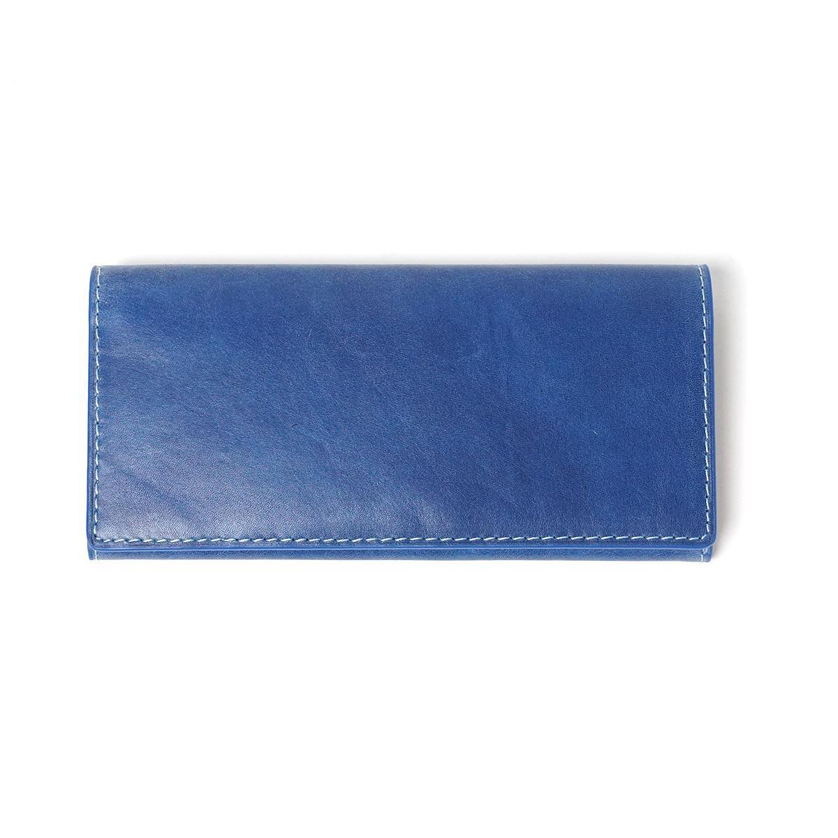 藍染めレザー かぶせ長財布
