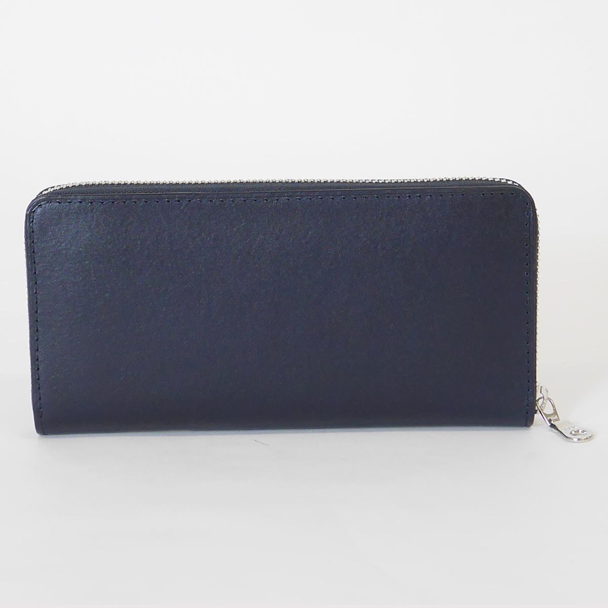 藍染めレザー ラウンドファスナー長財布