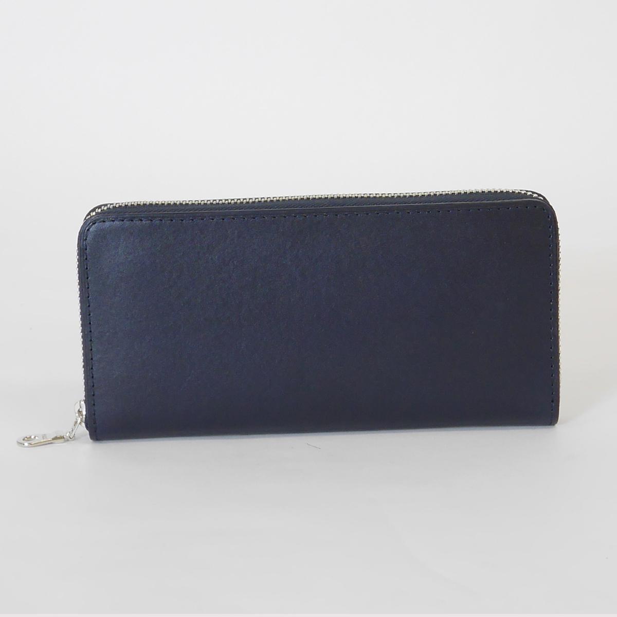 藍染めレザー ラウンドファスナー長財布