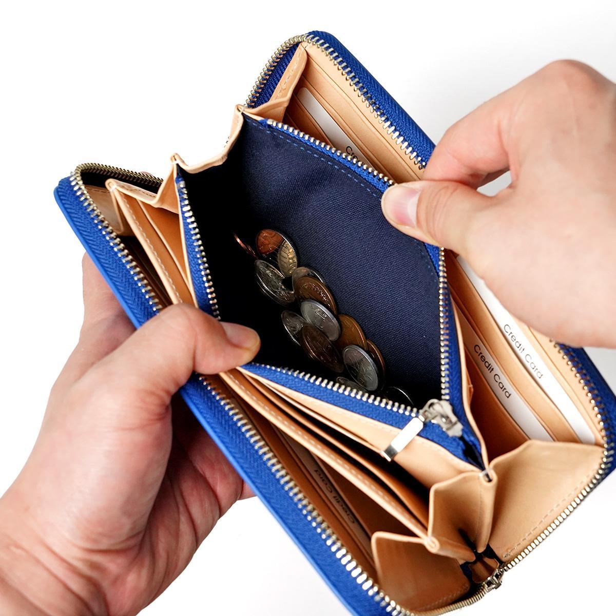 藍染めレザー ラウンドファスナー長財布