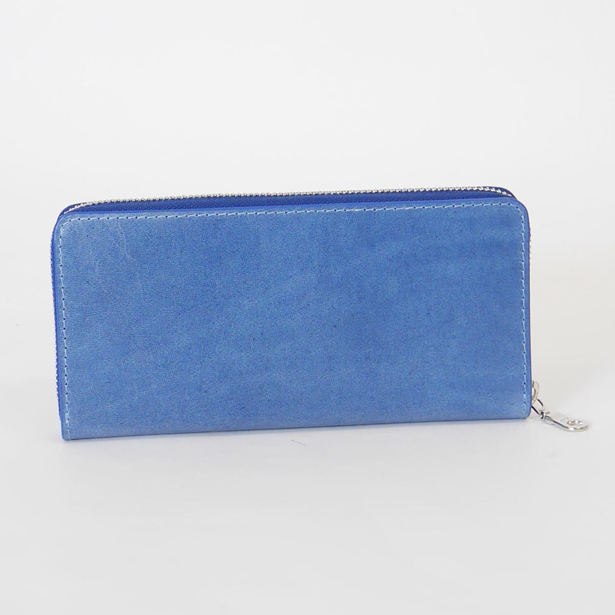 藍染めレザー ラウンドファスナー長財布
