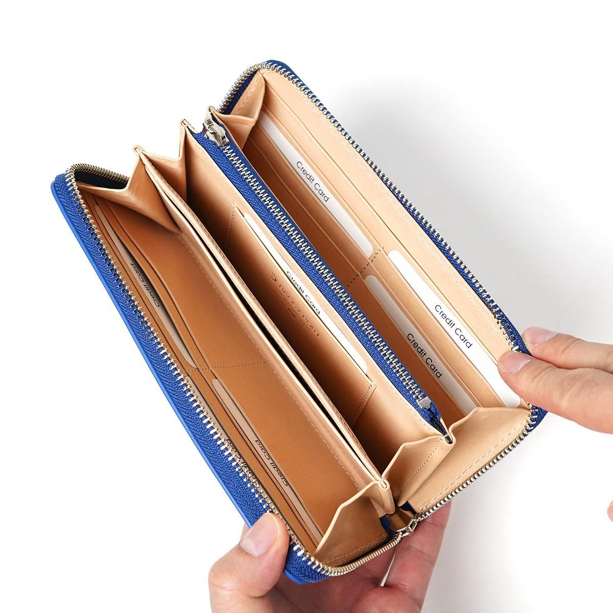 藍染めレザー ラウンドファスナー長財布