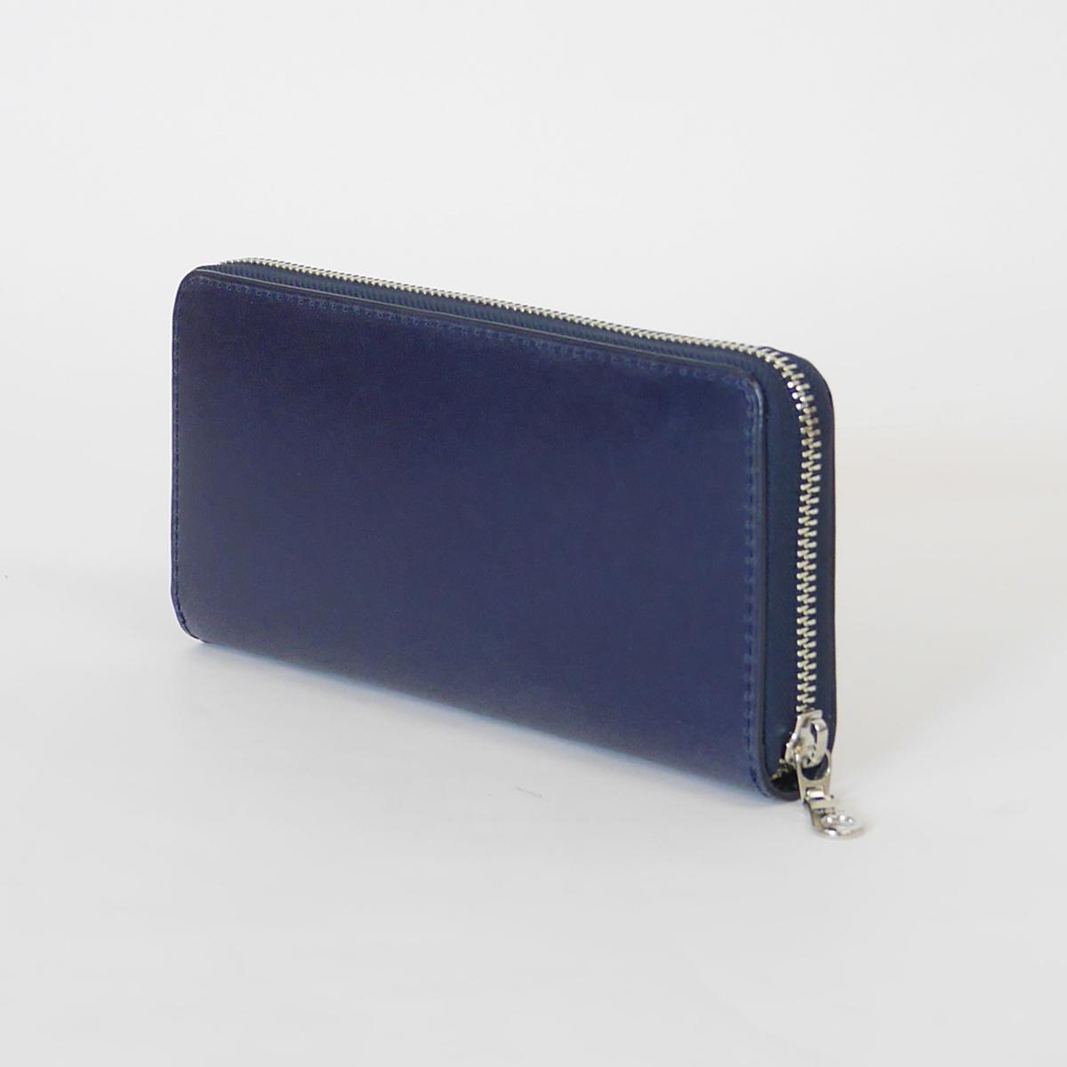 藍染めレザー ラウンドファスナー長財布
