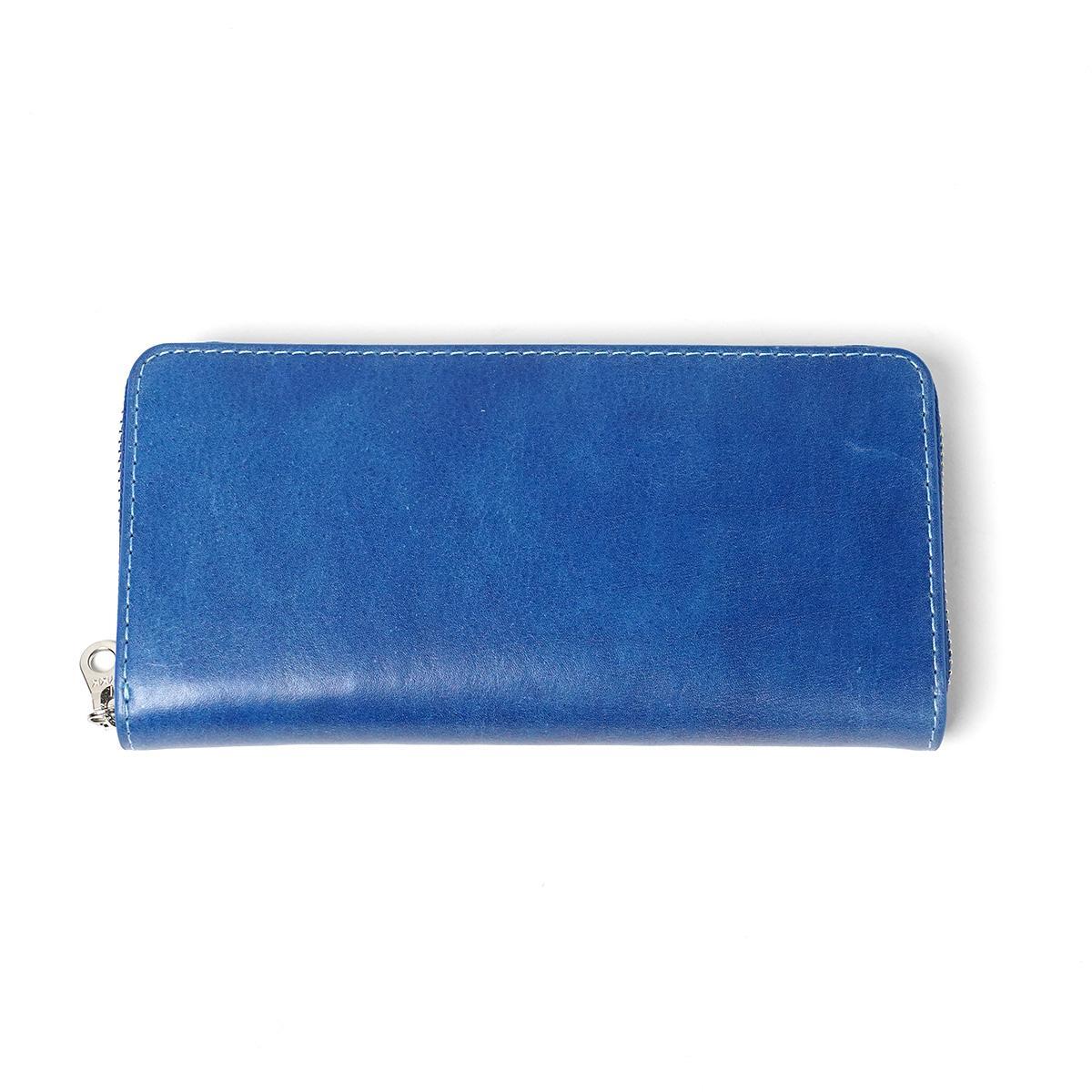 藍染めレザー ラウンドファスナー長財布