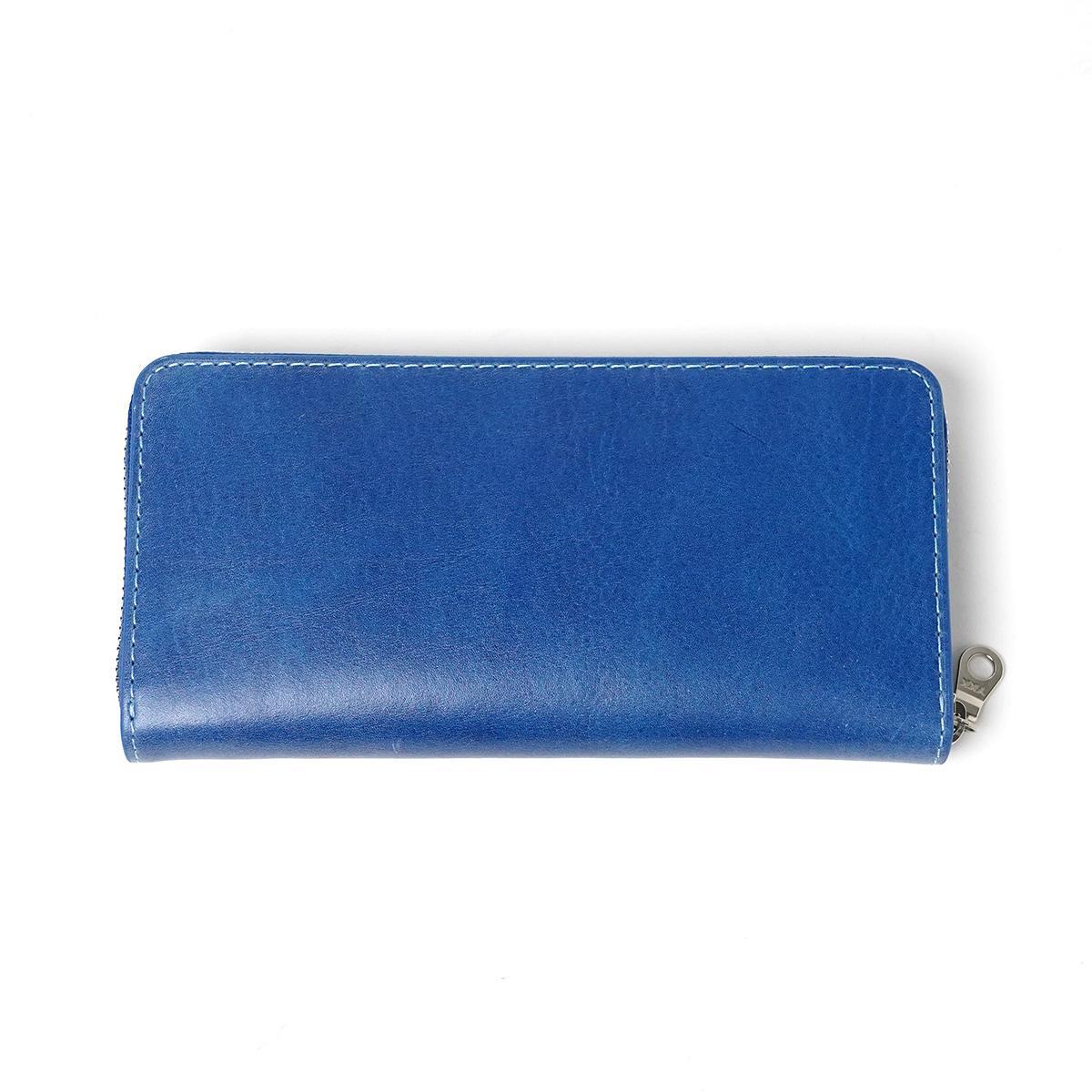 藍染めレザー ラウンドファスナー長財布
