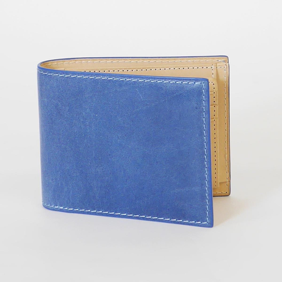 藍染めレザー 二つ折り財布