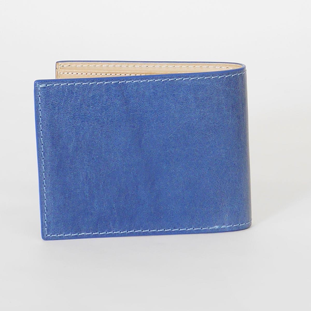 藍染めレザー 二つ折り財布