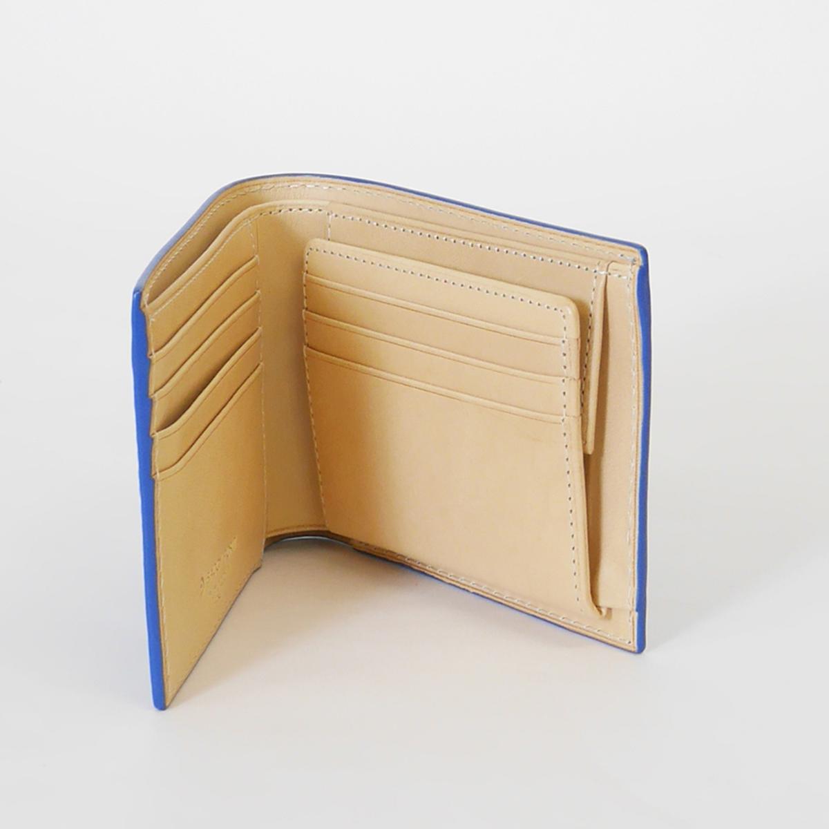 藍染めレザー 二つ折り財布