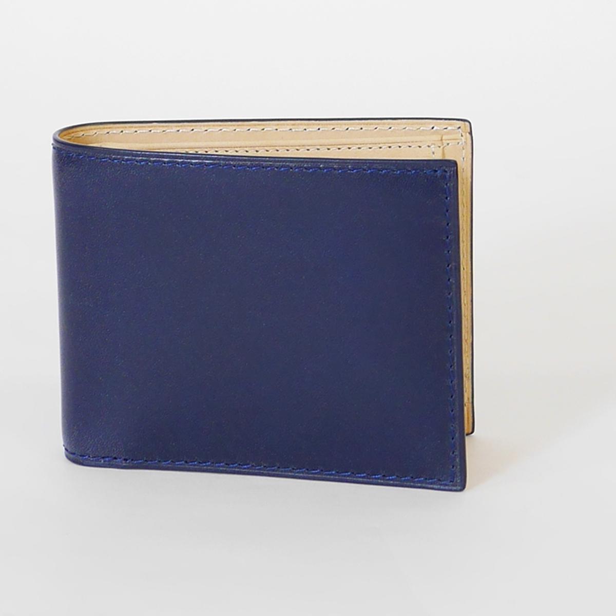 藍染めレザー 二つ折り財布