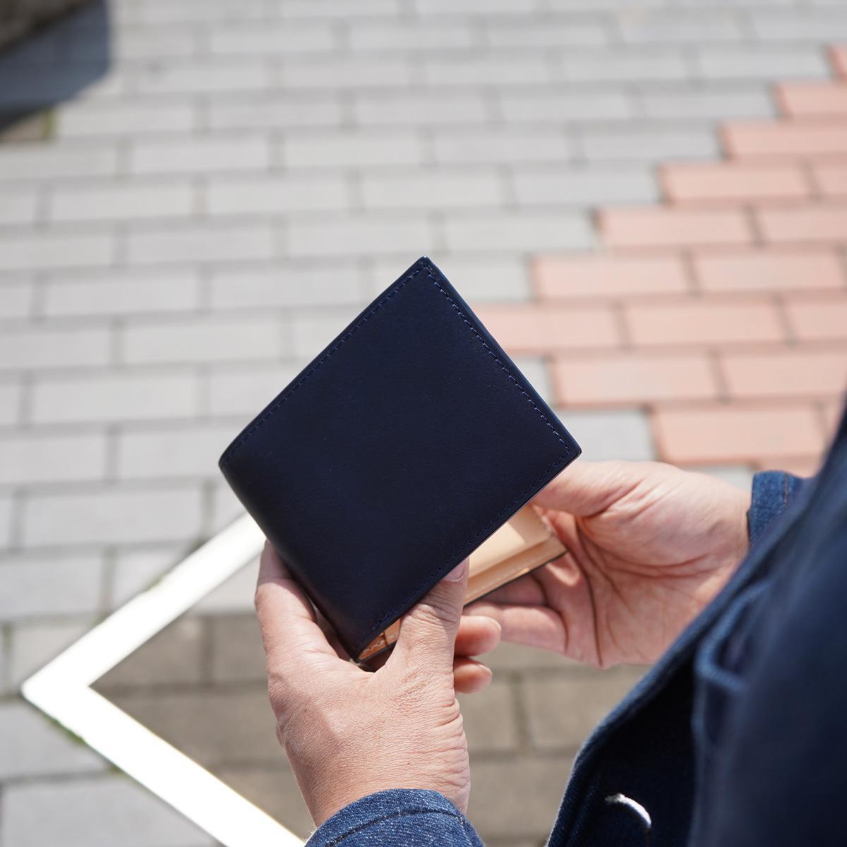 藍染めレザー 二つ折り財布