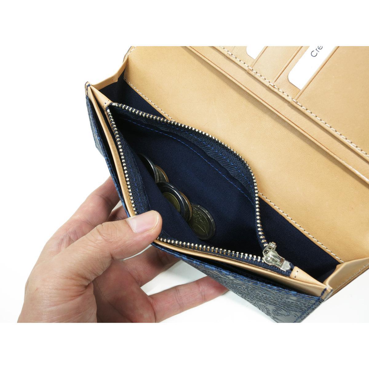 藍染レザー　ペイズリー　かぶせ束入れ