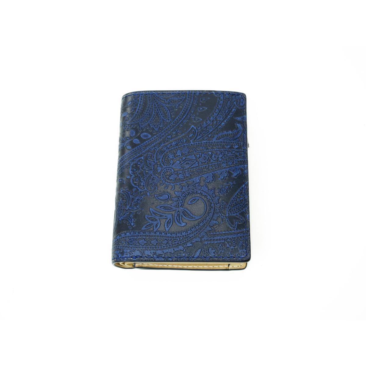 藍染レザー　ペイズリー　ハーフウォレット