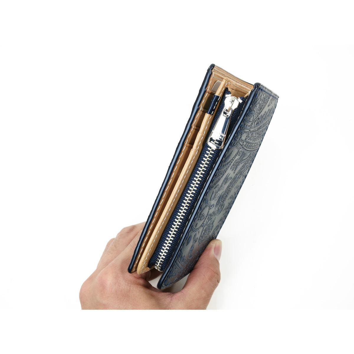 藍染レザー　ペイズリー　ハーフウォレット