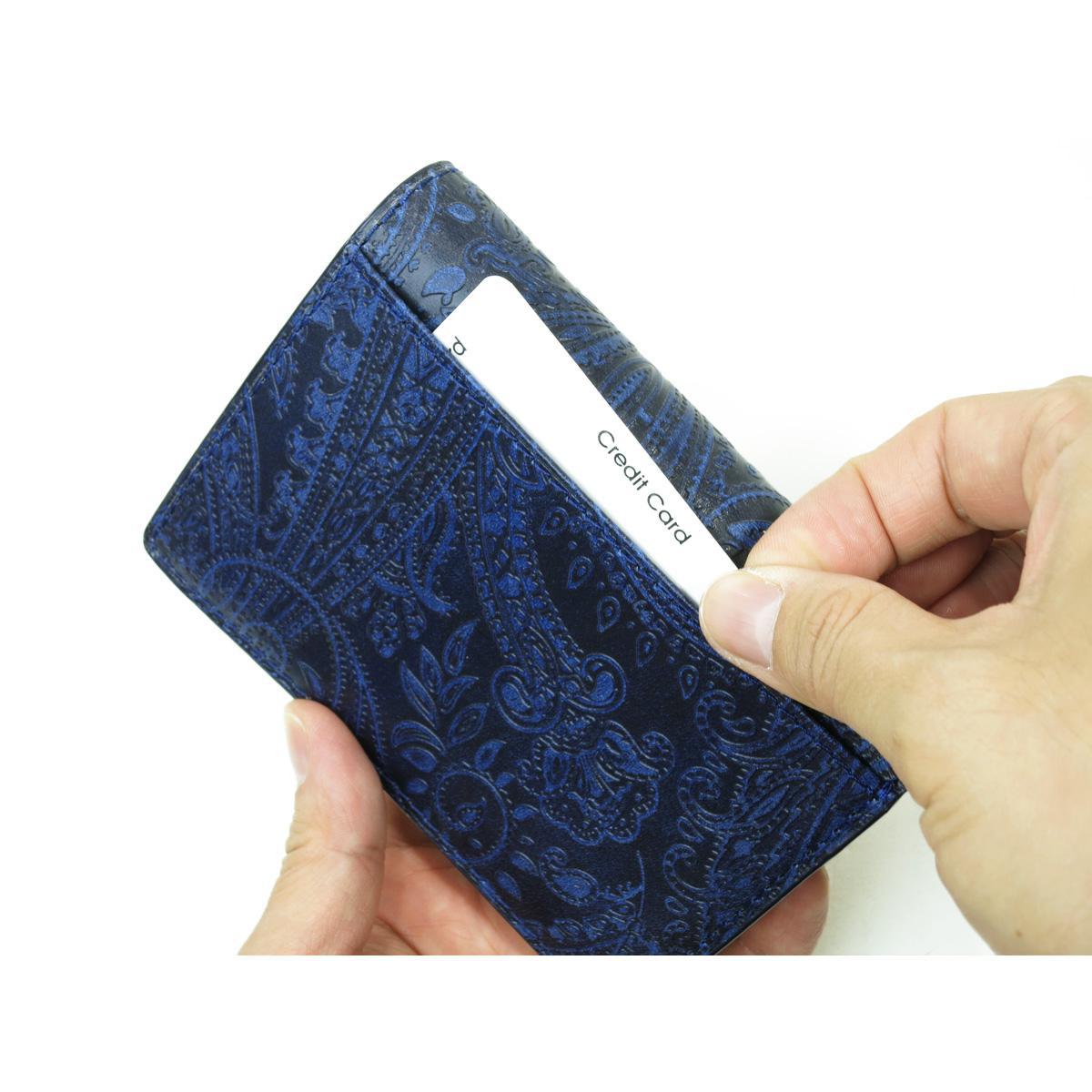 藍染レザー　ペイズリー　ハーフウォレット