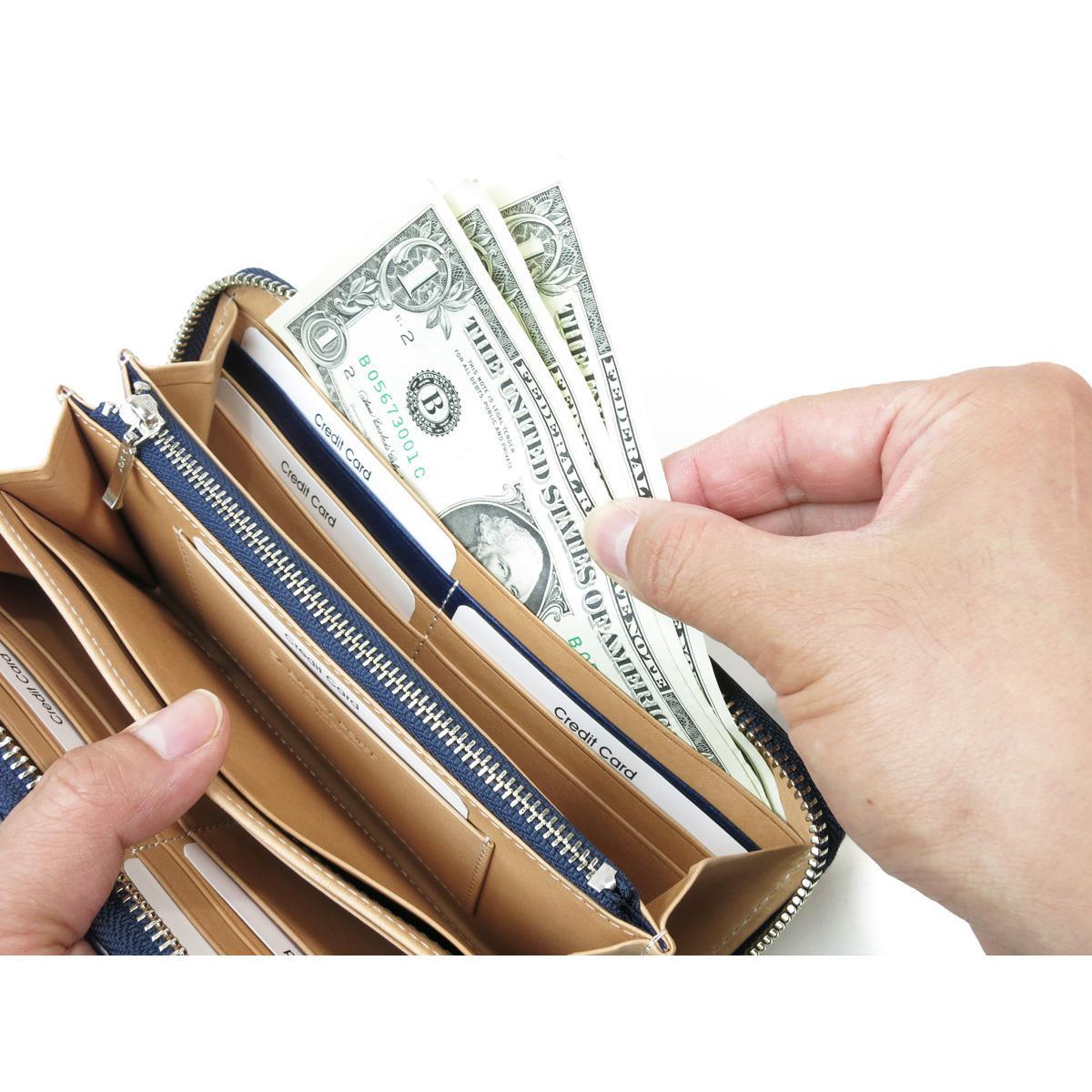 藍染レザー ラウンドファスナー長財布（ペイズリー柄）