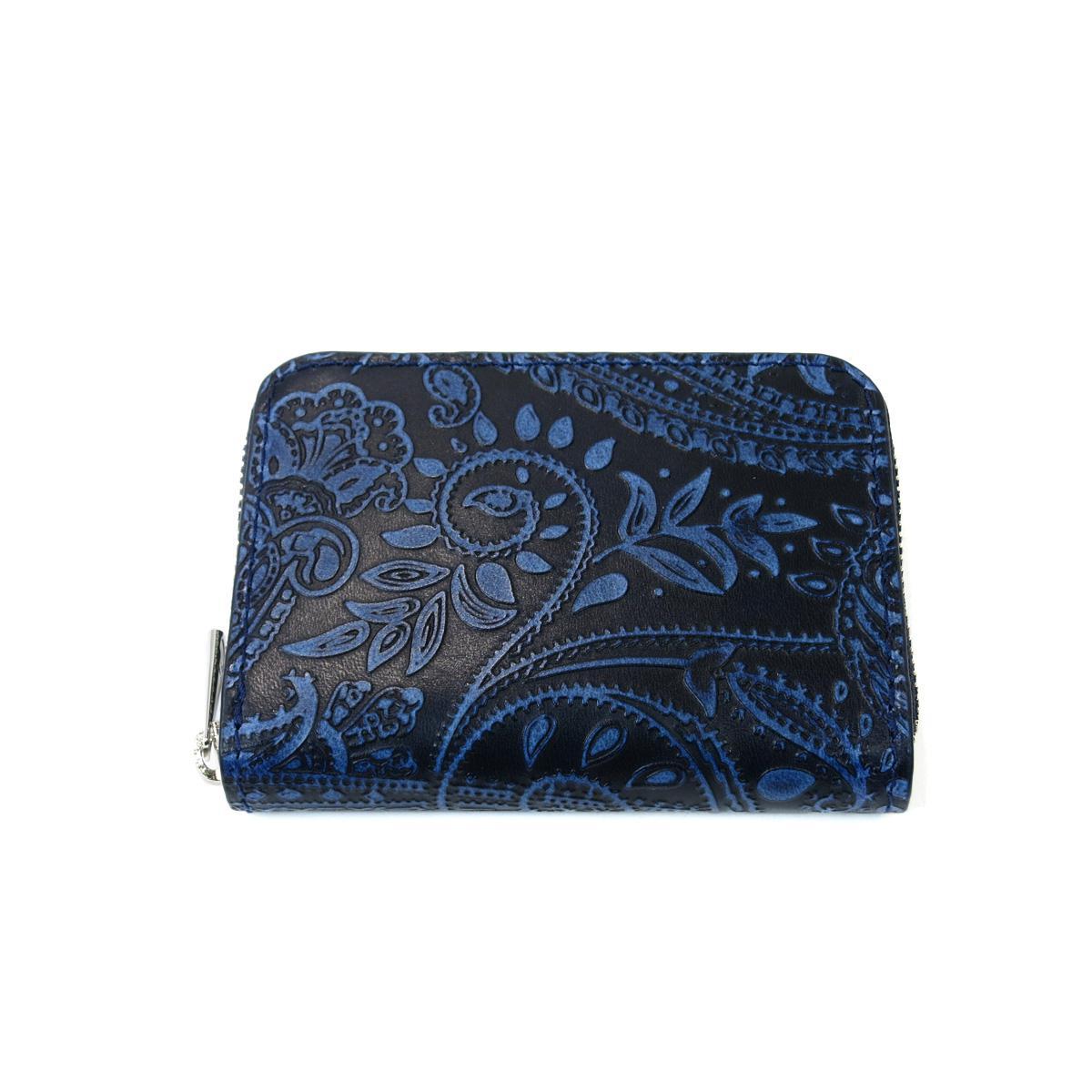 藍染レザー ペイズリー ラウンド小銭入れ