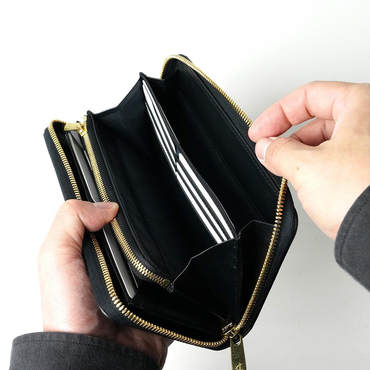 黒桟革 ラウンドファスナー長財布