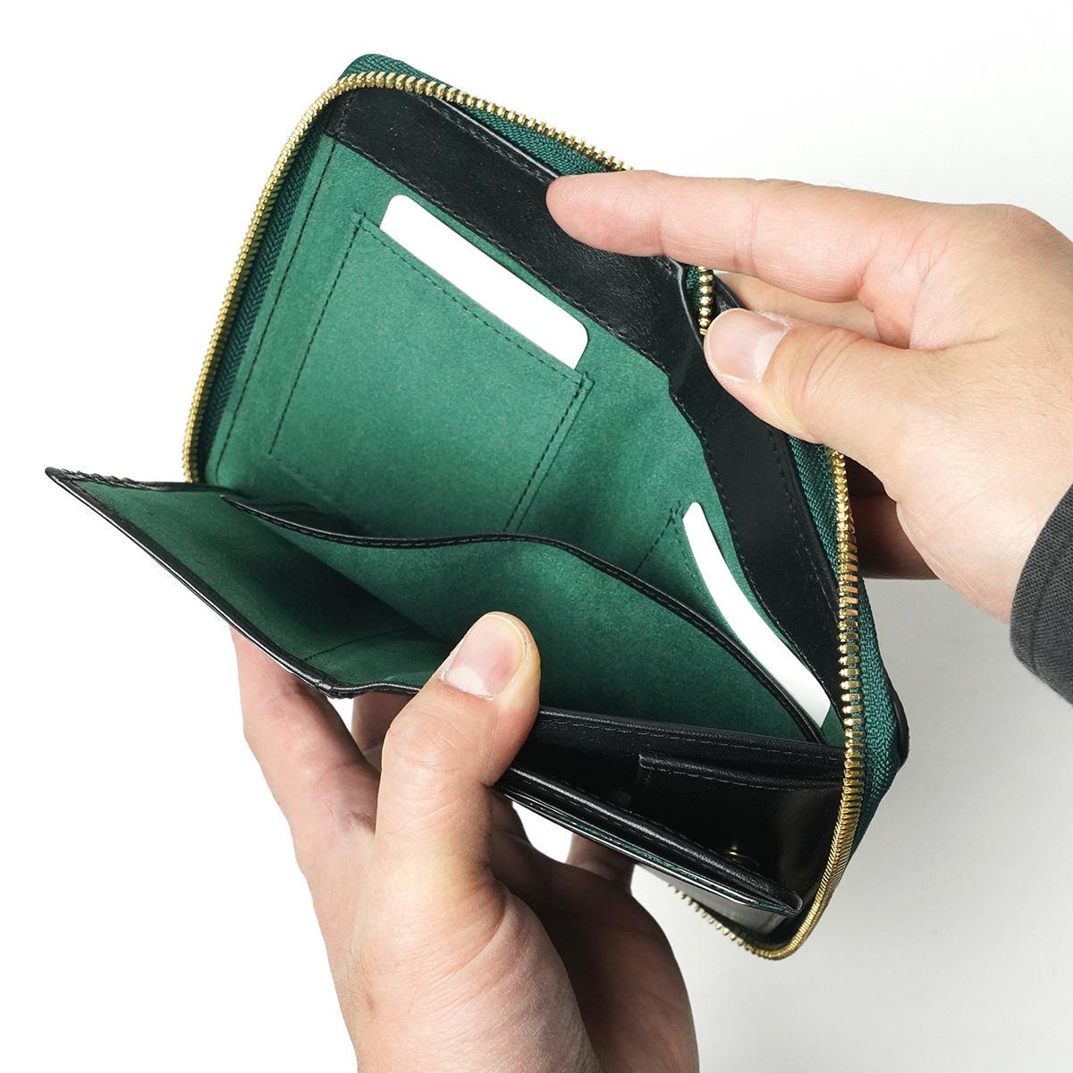 黒桟革 ラウンドファスナーハーフ財布