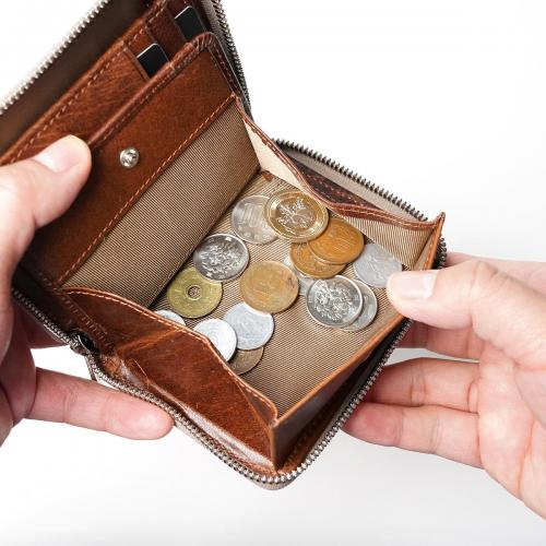 WAXED ELK Leather ラウンドファスナー ミドルウォレット