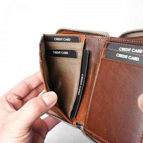 WAXED ELK Leather ラウンドファスナー ミドルウォレット