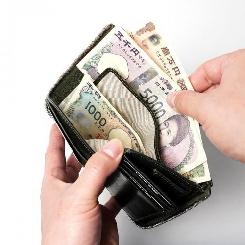 WAXED ELK Leather L字ファスナー ミドルウォレット