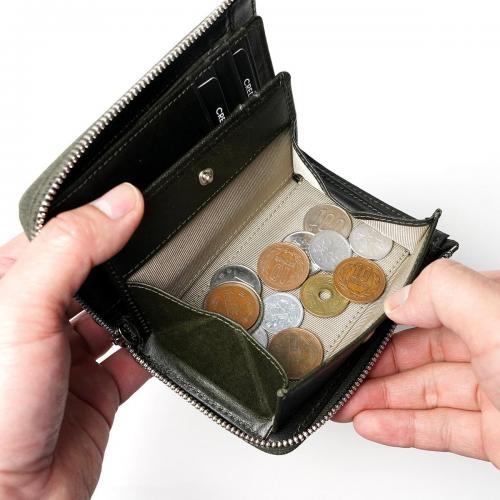 WAXED ELK Leather L字ファスナー ミドルウォレット