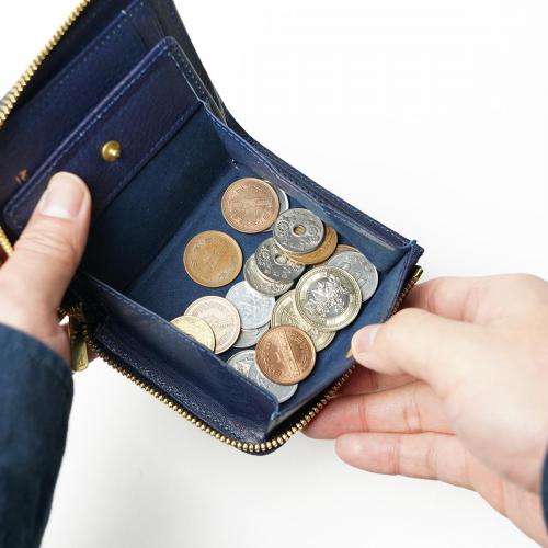 藍染め 象革 (エレファントレザー) L字ファスナー ミニ財布