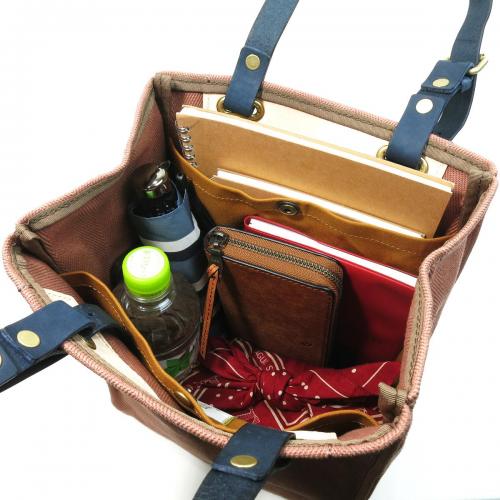 ヘリンボン20oz + カラーヌメ　トートバッグ B5size