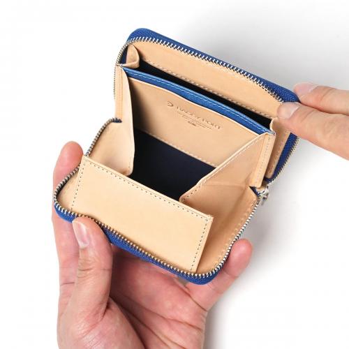 藍染レザー ラウンドファスナー小銭入れ