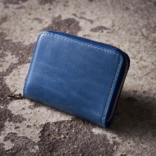 藍染レザー ラウンドファスナー小銭入れ