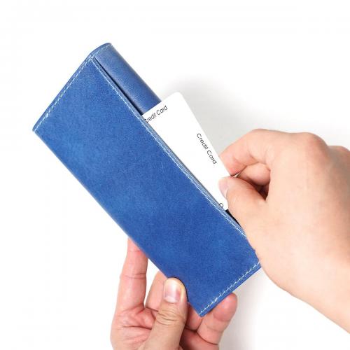 藍染めレザー かぶせ長財布