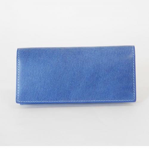 藍染めレザー かぶせ長財布