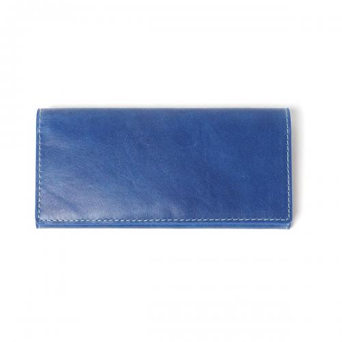 藍染めレザー かぶせ長財布